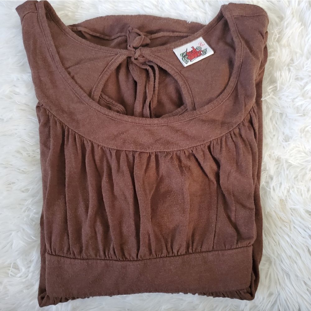 Red Rover Brown Relaxed Fit Flowy Short Sleeve Blouse Size XL